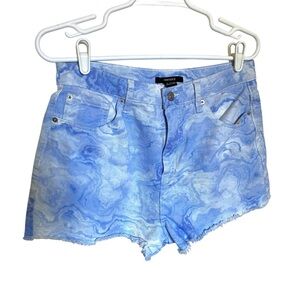 Forever 21 blue and white tie-dye style denim shorts